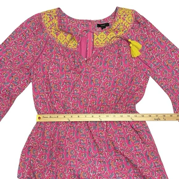J.Crew Embroidered Romper Women’s Sz 8 Pink Vines Block Print Raglan Puff Sleeve - Picture 4 of 16
